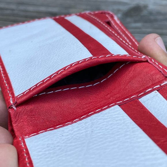 Genuine Leather Card Holder Handmade Wallet Men Bifold RedWhite Card Holder - Picture 11 of 14